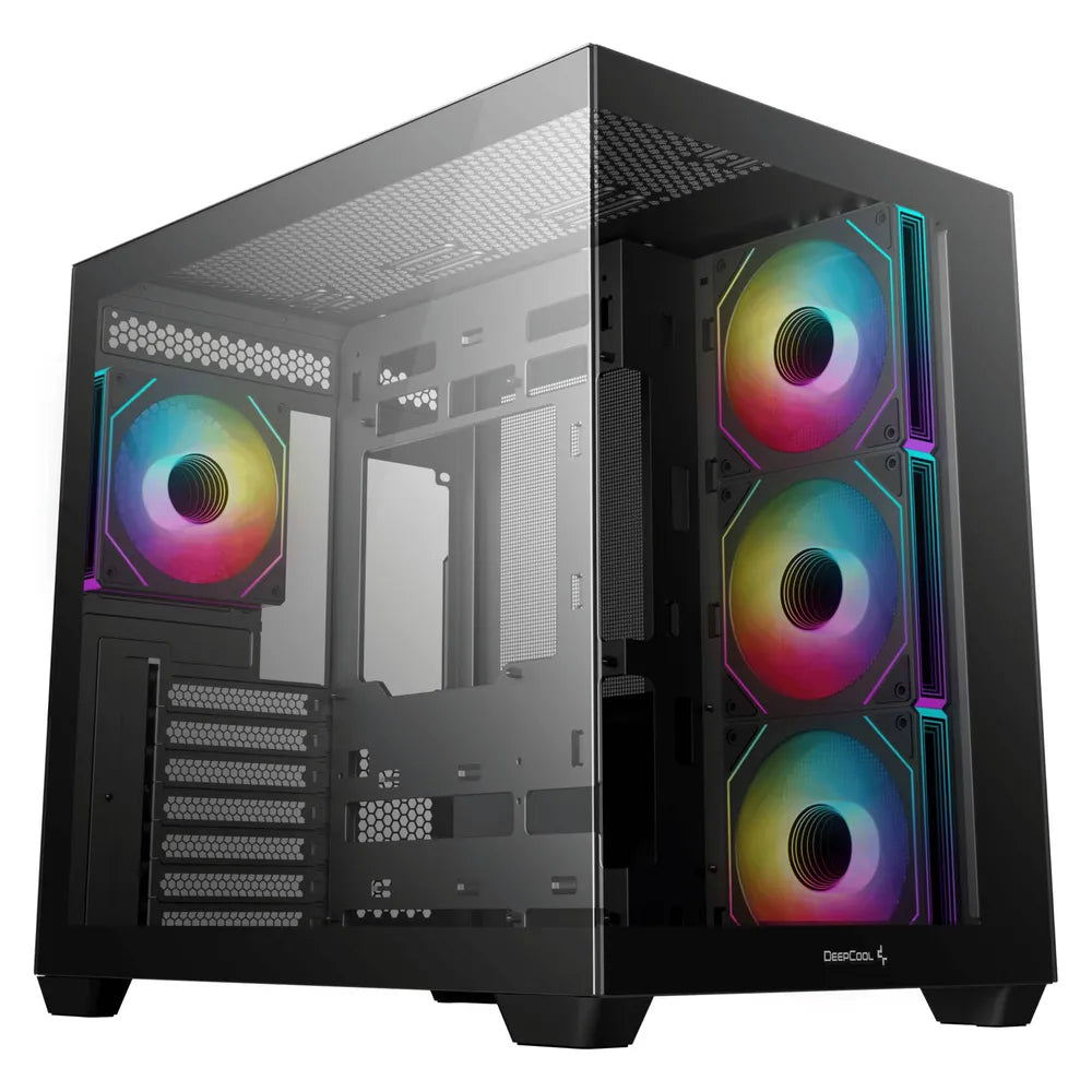 DeepCool CG530U 4F Panoramic Curved Glass Mid-Tower PC Case, Dual-Chamber Design, 4 x Pre-installed ARGB PWM Fans, 410mm GPU Support, USB Type-C, Black, 1 Year Warranty