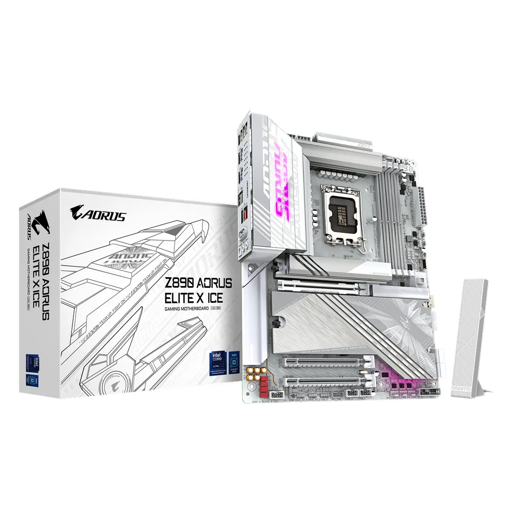Gigabyte Z890 AORUS ELITE X ICE Motherboard, LGA1851 Socket, ATX Form Factor, DDR5 Ram, PCIe 5.0, Wi-Fi 7, Bluetooth v5.4, HDMI, Thunderbolt 4, Realtek 2.5Gb Ethernet, 1 Year Warranty