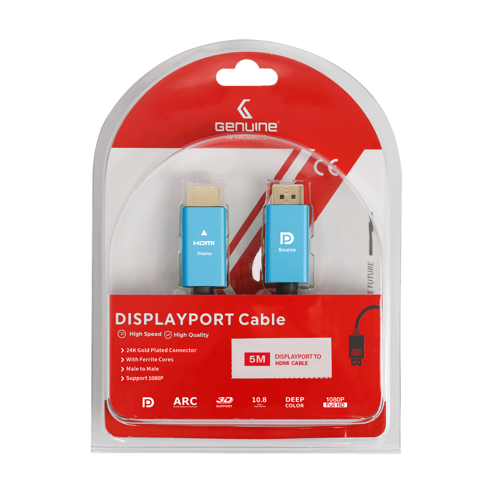 Genuine DP To HDMI Cable, Version 1.1, Supports 1080p, Cable Length 5M, 1 Year Warranty