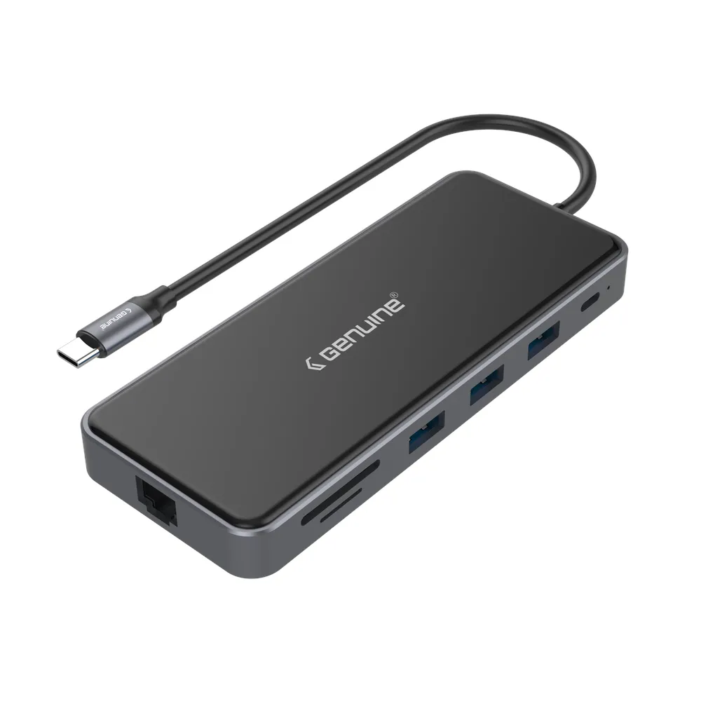 Genuine 12 in 1 Docking Station, 180mm Cable Length, Input USB Type-C 3.1, Transfer rate up to 5Gbps, Fast Charging up to 100W, Grey/Customized, 1 Year Warranty