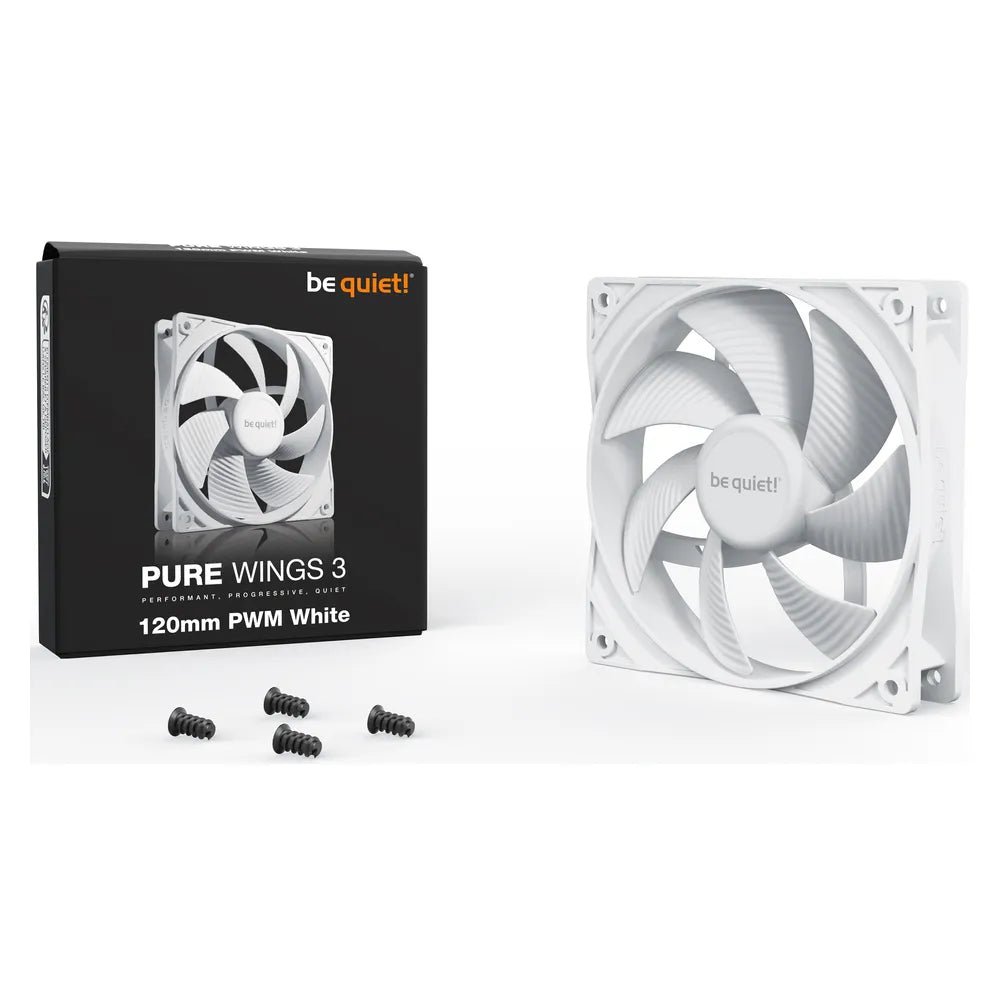 Be Quiet! Pure Wings 3 120mm PWM Case Fan, Rifle Bearing, 120mm Fan Size, 1600 rpm Fan Speed, Optimized Fan Blades, White, 1 Year Warranty