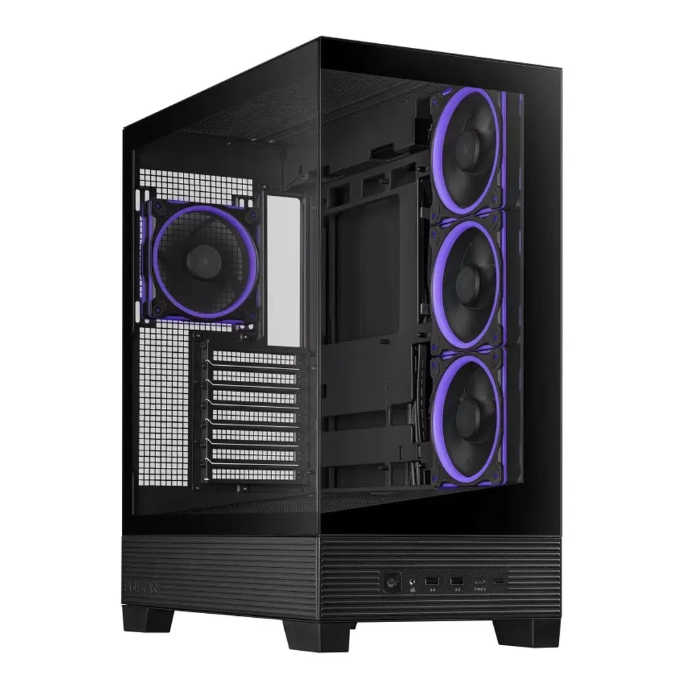 Asus A31 PLUS Mid Tower-ATX PC Case, Tempered Glass Side & Front Panel, 380mm GPU Support, 4 x 120 mm AR GB Fans, USB 3.2 Gen 2, Ample Cable Management, Black, 1 Year Warranty