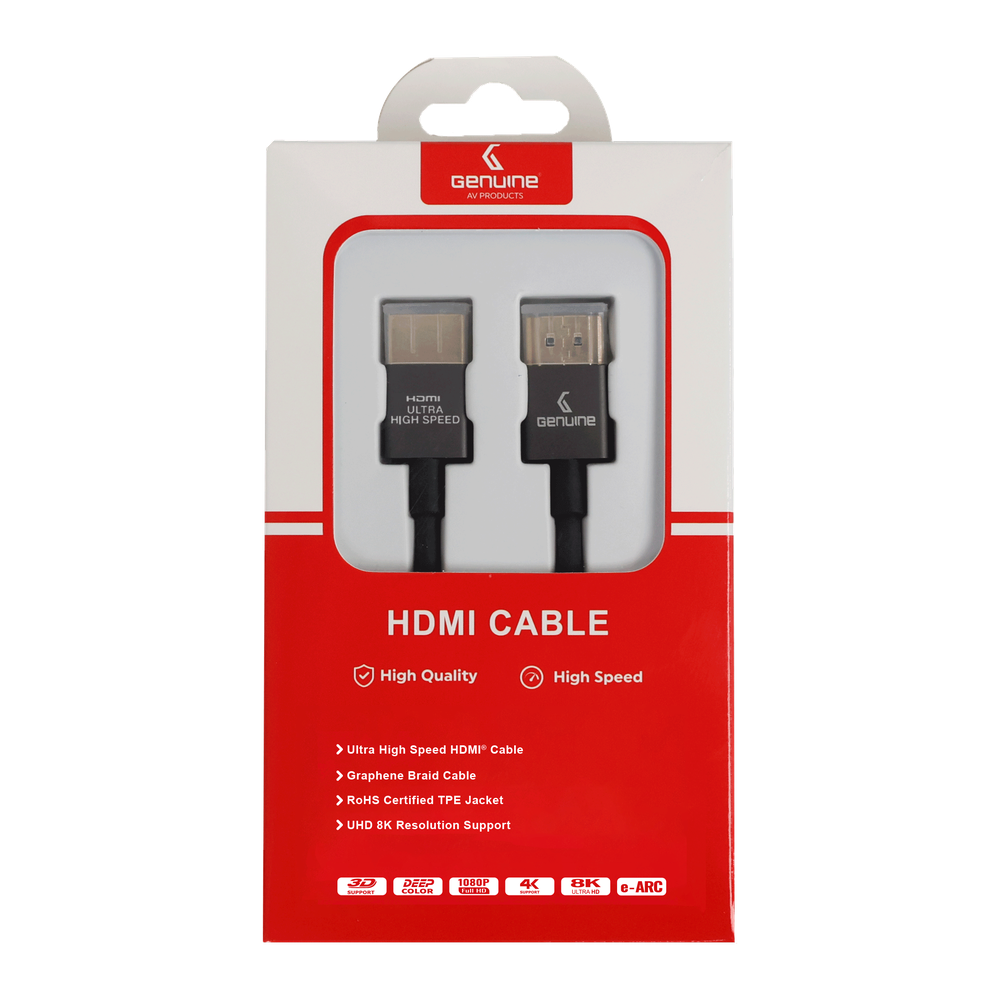 Genuine HDMI To HDMI Slim Cable, Version 2.1, Cable Length 2M, Supports 8K@60Hz, 1 Year Warranty