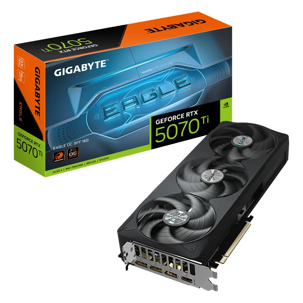 Gigabyte EAGLE OC GeForce RTX 5070 Ti Small Form Factor Graphics Card, GDDR7 16GB 256-bit Memory, HDMI 2.1b & DP 2.1b Outputs, PCI Express 5.0, 2588 MHz Core Clock, 28 Gbps Memory Clock, Triple Windforce Hawk Fans, Dual BIOS, 1 Year Warranty
