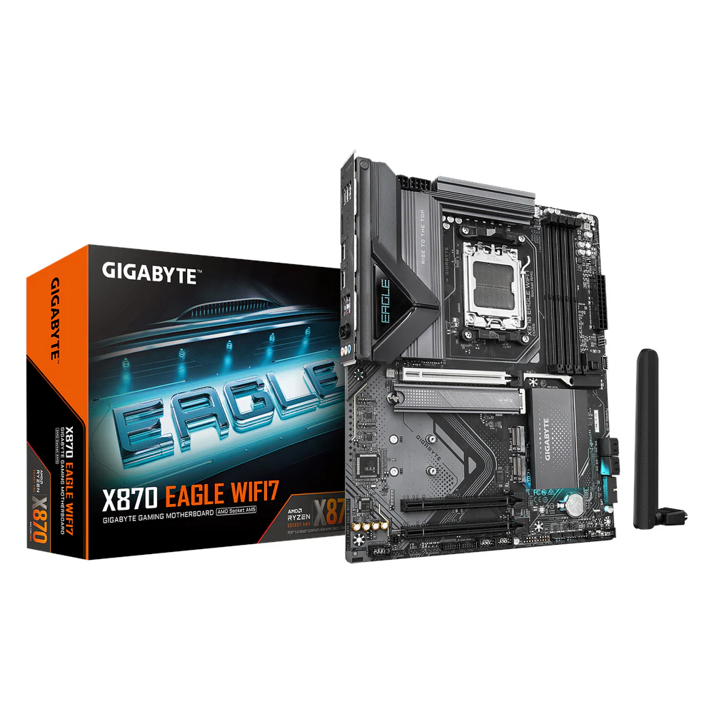 Gigabyte X870 EAGLE WIFI7 Motherboard, Socket AM5, ATX Form Factor, DDR5 Ram, PCIe 5.0, Wi-Fi 7, Bluetooth v5.4, HDMI, Dual USB4 Type-C, Realtek 2.5Gb Ethernet, 1 Year Warranty