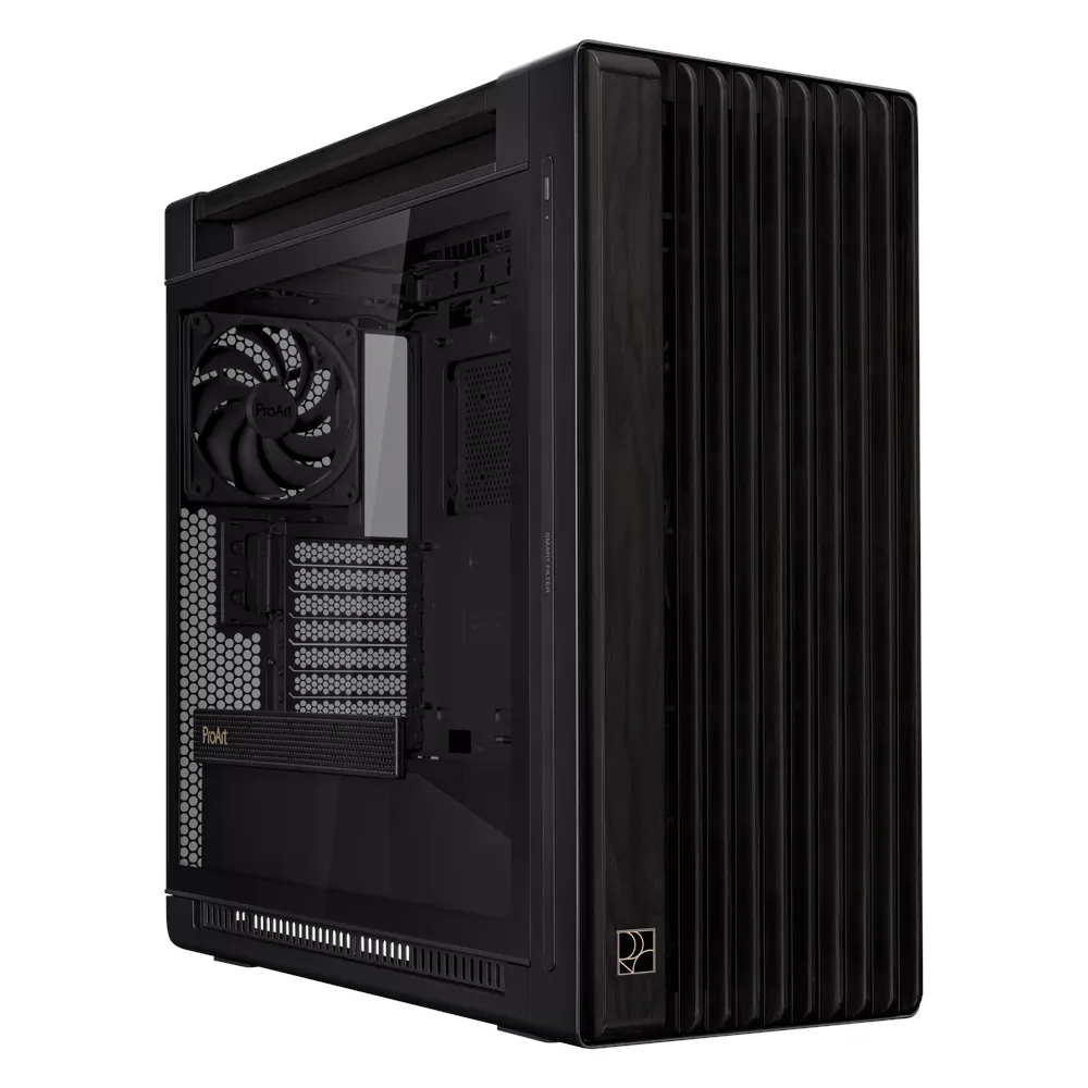 ASUS ProArt PA602 Wood Edition E-ATX Workstation Case, Sustainable FSC-Certified Ash Wood, 2 x 200mm Front Fans, IR Dust Sensor, 420mm Radiator Support, Power Lock Latch, Black, 2 Year Warranty