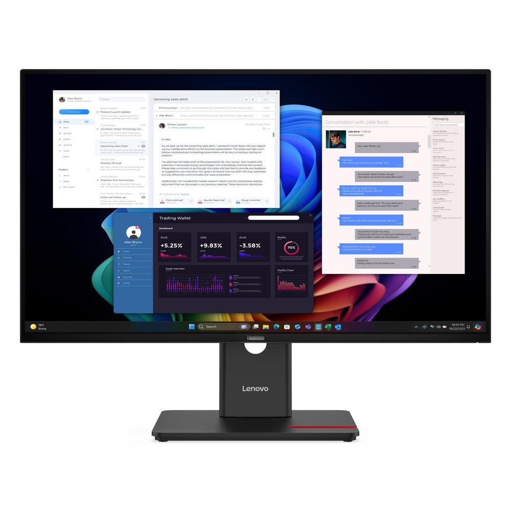 Lenovo ThinkVision T27UD-40 27" UHD (3840 x 2160) Monitor, Anti-glare, USB-C, HDMI, DP, RJ45, Height/Tilt/Swivel/Pivot, Adjustable, 3 Year Warranty