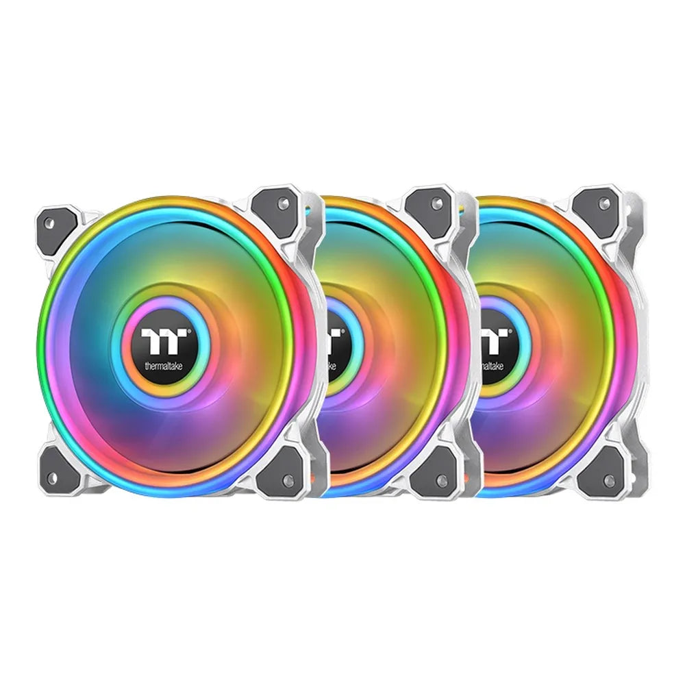 Thermaltake Riing Quad 14 RGB Radiator Case Fans with Controller, Pack Of 3, 140mm Fan Size, 1400 rpm Fan Speed, 4 Light Rings with 54 Addressable LEDs, White, 1 Year Warranty