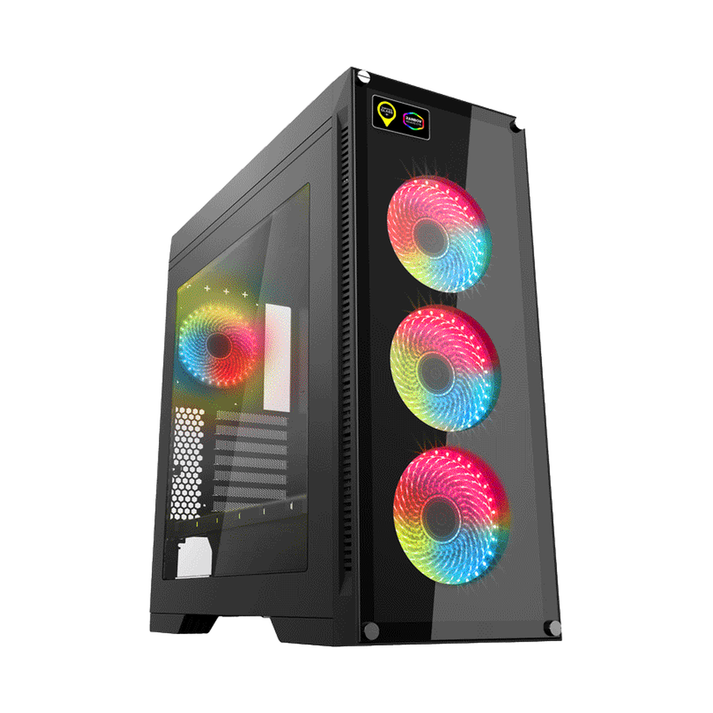 Gamemax M911 Rainbow E-ATX PC Case, Tempered Glass Side Panel, 4 x 120mm Rainbow Fans, 455mm GPU Support, USB 3.0, Black, 1 Year Warranty