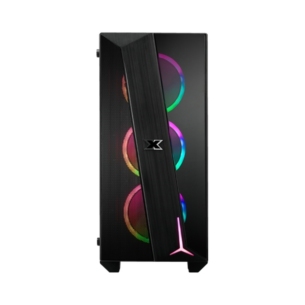 XIGMATEK Cyclops Black E-ATX PC Case, Tempered Glass Side Panel With Mesh Front Grill, 2 x 120mm COUGAR R GB Fans, 350mm GPU Support, USB 3.0, Black, 1 Year Warranty