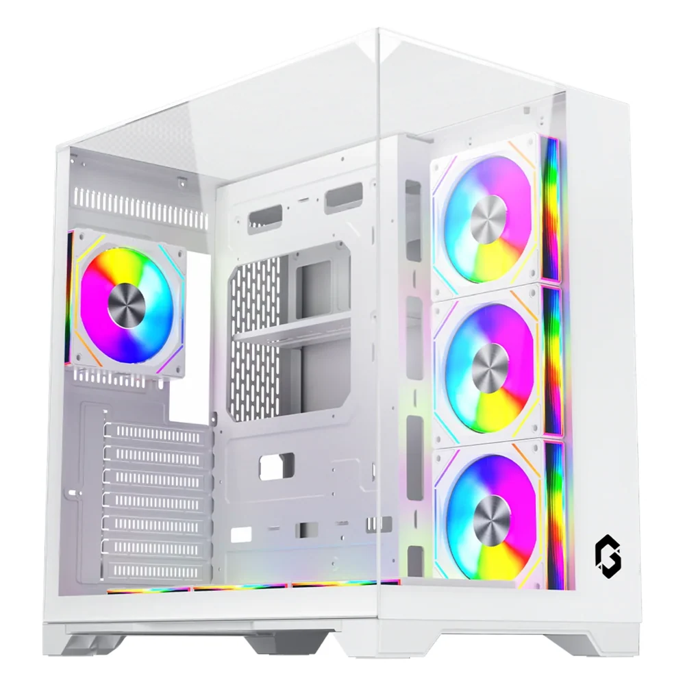 GameOn Valkyrie I Series ARGB Mid-Tower ATX Case, Tempered Glass Side Window, 7 x ARGB Fans Included, 400mm GPU Support, USB 3.2 Gen 1, White, 1 Year Warranty