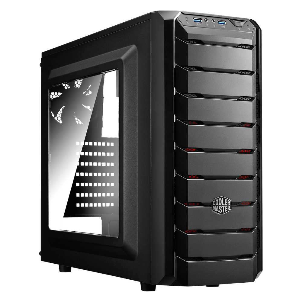 Cooler Master CMP500 Elite V3 Mid Tower PC Casing, Side Window, 1 x Pre-installed 120mm Rear Fan, USB 3.0 & USB 2.0, Black, 1 Year Warranty