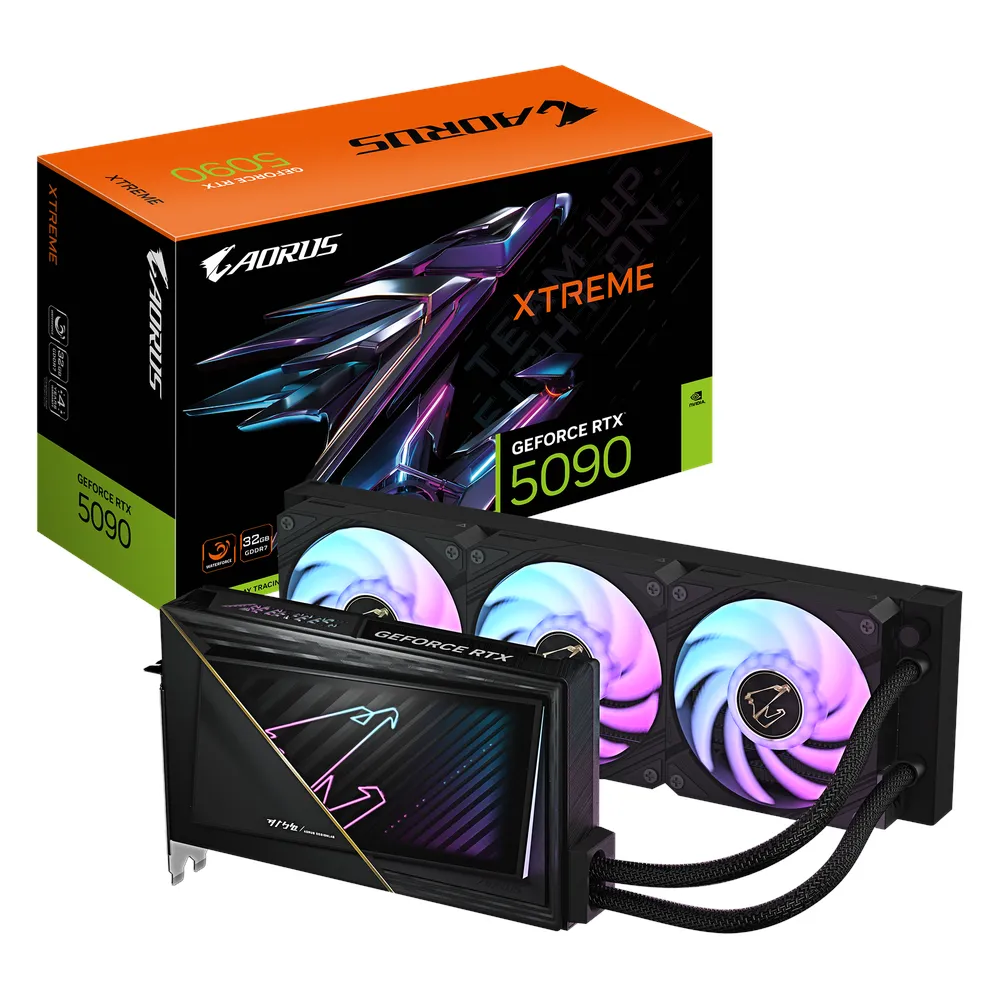 Gigabyte AORUS GeForce RTX 5090 XTREME WATERFORCE Graphics Card, GDDR7 32GB 512-bit Memory, HDMI 2.1b & DP 2.1b Outputs, PCI Express 5.0, 2655 MHz Core Clock, 28 Gbps Memory Clock, Waterforce All-In-One Cooling System, 1 Year Warranty