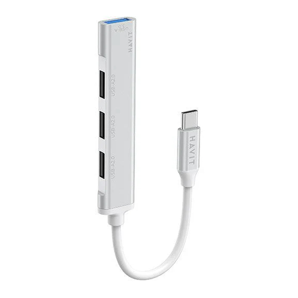Havit HB41-SR 4-in-1 USB-C Hub, USB-A 3.0, USB-A 2.0, 11.8 cm Cable Length, Aluminum Alloy, Silver, 1 Year Warranty