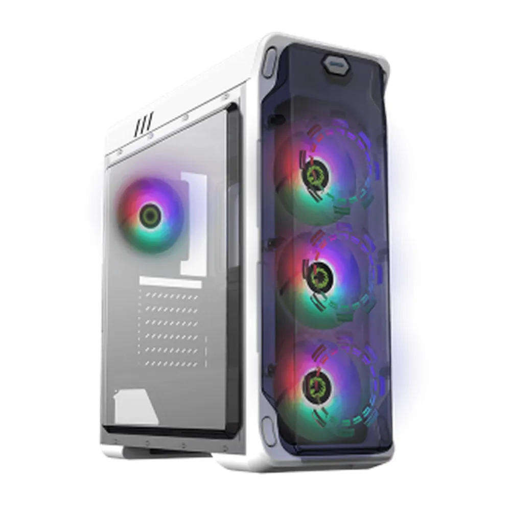 Gamemax Starlight FR GB ATX PC Case, Front & Side Polymethyl Methacrylate (PMMA) Panel, 4 x 120mm FR GB Fans, 360mm GPU Support, USB 3.0, White, 1 Year Warranty