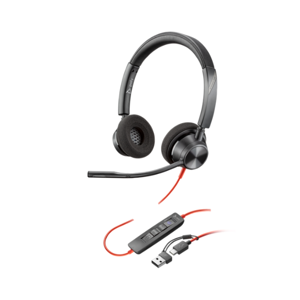 POLY Blackwire 3320 Stereo Microsoft Teams Certified USB-C Headset +USB-C/A Adapter