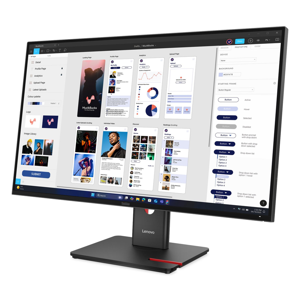 Lenovo ThinkVision T32UD-40 31.5" UHD (3840 x 2160) Monitor, Anti-glare, USB-C, HDMI, RJ45, Height/Tilt/Swivel/Pivot, Adjustable, 3 Year Warranty
