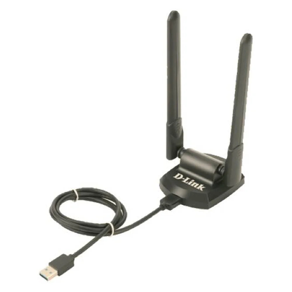 D-Link AX5400 Wireless Tri-Band USB Adapter, USB 3.0 Interface, WiFi 6E, Up to 5400Mbps Speed, Realtek RTL8832CU Chipset, External Antennas, Status LED, Black, 1 Year Warranty