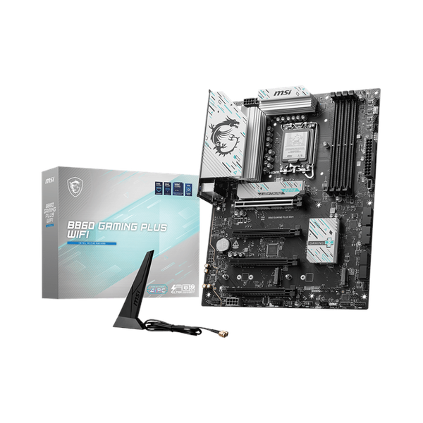 Msi B860 Gaming Plus WiFi Motherboard, LGA 1851 Socket, ATX Form Factor, DDR5 Ram, PCIe 5.0, Intel Killer BE1750x Wi-Fi 7 & Bluetooth 5.4, Thunderbolt4 Port, USB 10 GBps, Intel Killer E5000 5 GBps LAN, EZ M.2 Shield Frozr II, 1 Year Warranty