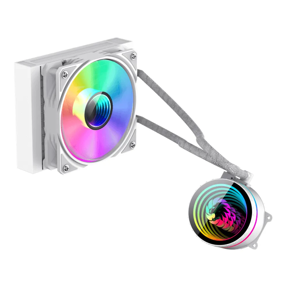 Gamemax Iceberg 120 Infinity White AIO Liquid CPU Cooler, 120mm Radiator, Infinity Mirror Pump & Fan, 180W TDP, Intel LGA 1851/1700 & AMD AM5 Ready, White, 1 Year Warranty