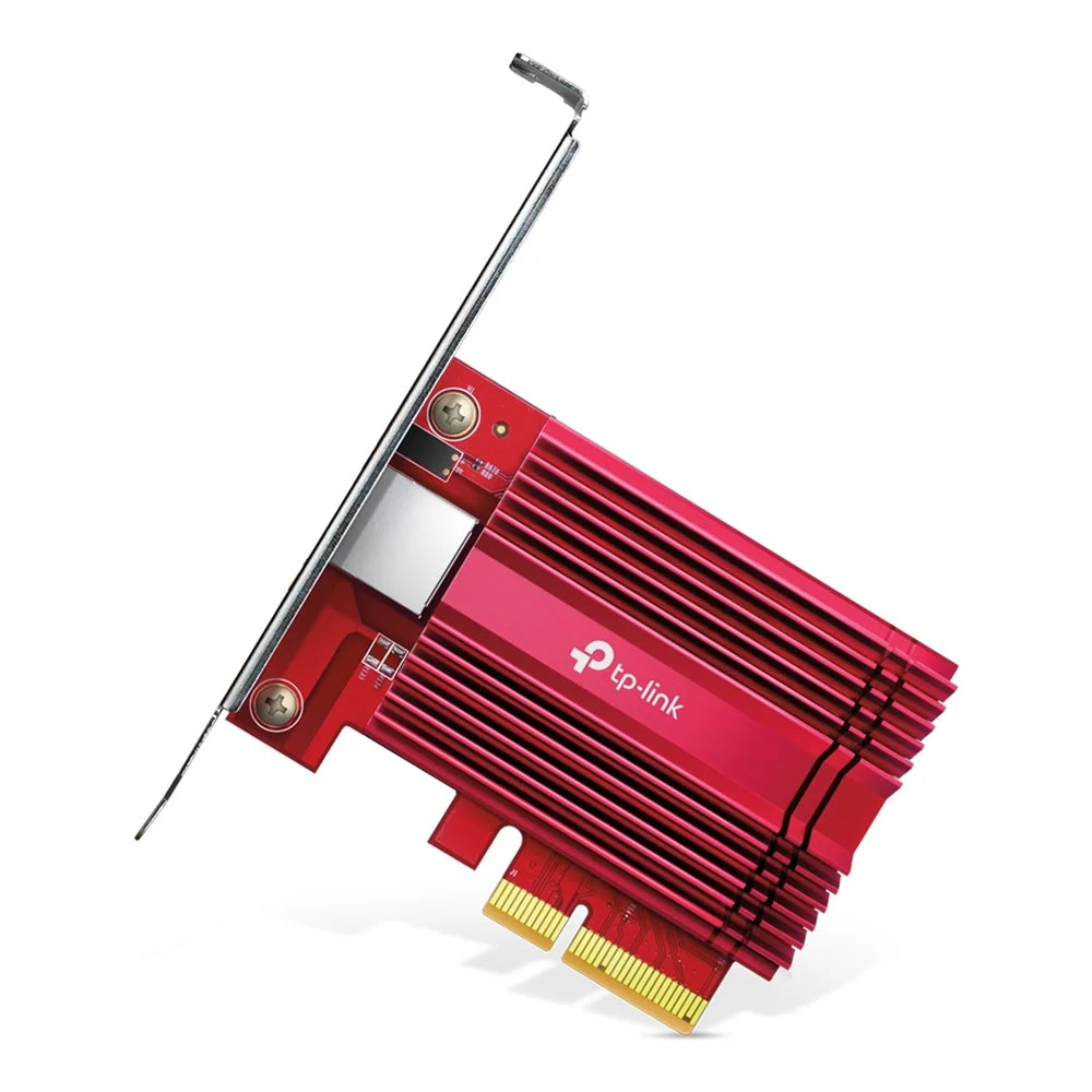 TP-Link TX401 10-Gigabit PCI Express Network Card, PCIe 3.0 x4 Interface, 1x RJ45 Port, Speeds Up to 10Gbps, Includes 1.5m CAT6A Cable, Red Heatsink, 1 Year Warranty